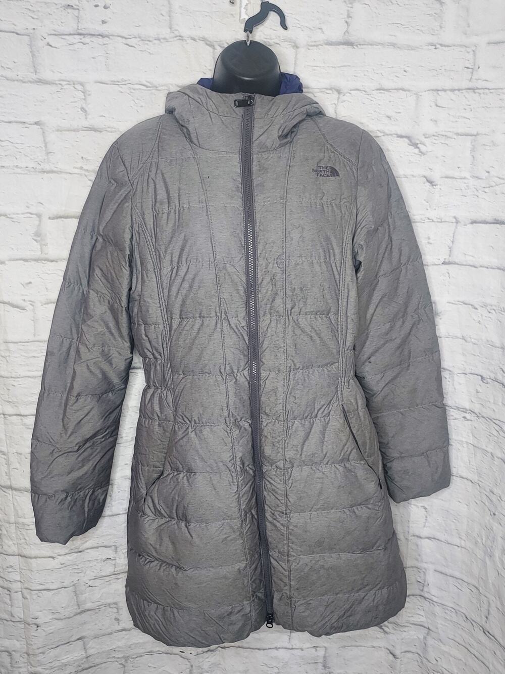 The North Face Jacket Gray Parka Goose Down Puffer Quilted Zip Hood SZ M
